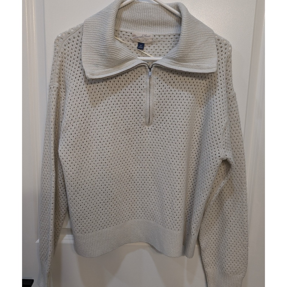 Universal Thread‎ Light Gray Knit Sweater Cardigan with Collar 1/4 Zip Up Size M